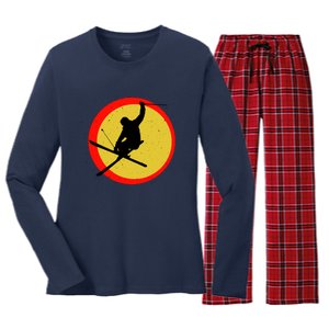 Retro Skiing Logo Women's Long Sleeve Flannel Pajama Set 