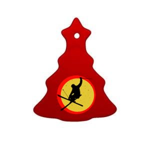 Retro Skiing Logo Ceramic Tree Ornament