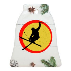 Retro Skiing Logo Ceramic Bell Ornament