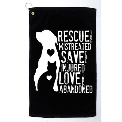 Rescue Save Love Animal Rescue Dog Lover Cat Lover Platinum Collection Golf Towel