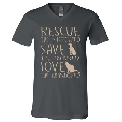 Rescue Save Love Cute Animal Rescue Dog Cat Lovers V-Neck T-Shirt