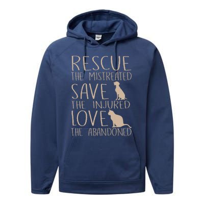 Rescue Save Love Cute Animal Rescue Dog Cat Lovers Performance Fleece Hoodie