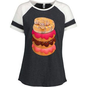 Reptile Snake Lovers Ball Python With Doughnuts Enza Ladies Jersey Colorblock Tee