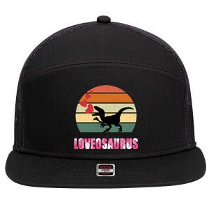 Retro Sunset Loveosaurus Valentines Day Meaningful Gift 7 Panel Mesh Trucker Snapback Hat