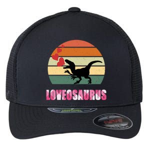 Retro Sunset Loveosaurus Valentines Day Meaningful Gift Flexfit Unipanel Trucker Cap