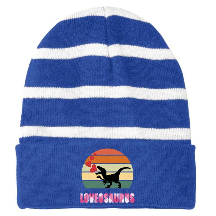 Retro Sunset Loveosaurus Valentines Day Meaningful Gift Striped Beanie with Solid Band