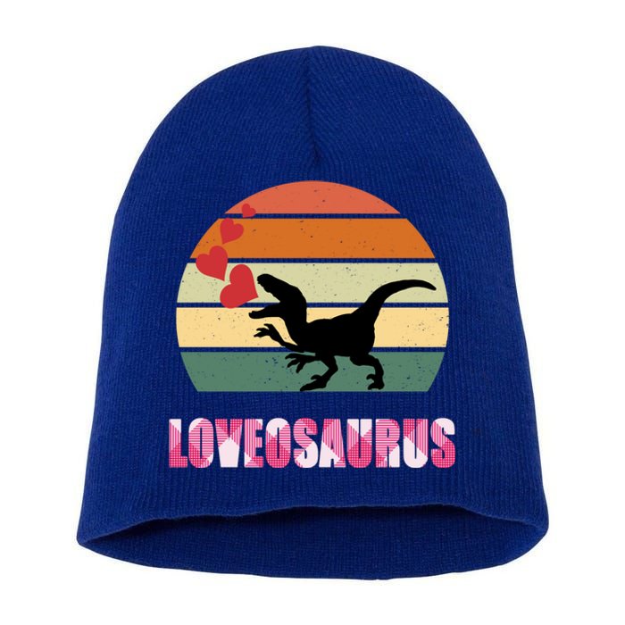 Retro Sunset Loveosaurus Valentines Day Meaningful Gift Short Acrylic Beanie