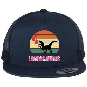 Retro Sunset Loveosaurus Valentines Day Meaningful Gift Flat Bill Trucker Hat