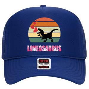 Retro Sunset Loveosaurus Valentines Day Meaningful Gift High Crown Mesh Back Trucker Hat