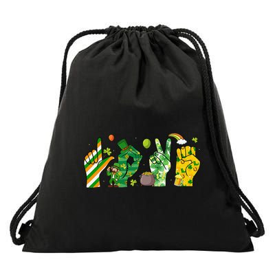 Retro Sign Language Asl Hand Deaf St Patricks Day Irish Drawstring Bag