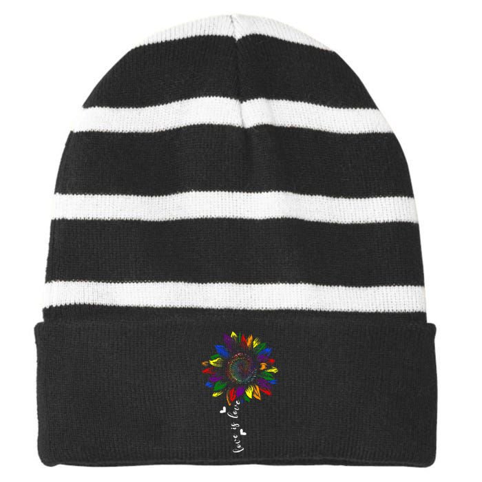 Rainbow Sunflower Love Is Love Lgbt G.A.Y Lesbian Pride Striped Beanie with Solid Band