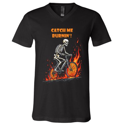 Rebel Skeleton Life Struggle Keep Going Survival Mode V-Neck T-Shirt