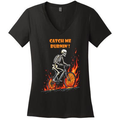 Rebel Skeleton Life Struggle Keep Going Survival Mode Women's V-Neck T-Shirt
