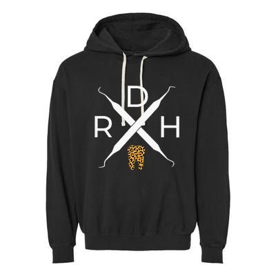 Rdh Scaler Logo With Leopard Print Tooth Dental Hygienist Garment-Dyed Fleece Hoodie