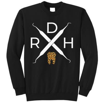 Rdh Scaler Logo With Leopard Print Tooth Dental Hygienist Tall Sweatshirt