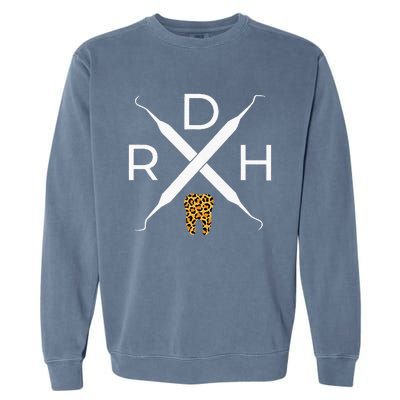 Rdh Scaler Logo With Leopard Print Tooth Dental Hygienist Garment-Dyed Sweatshirt