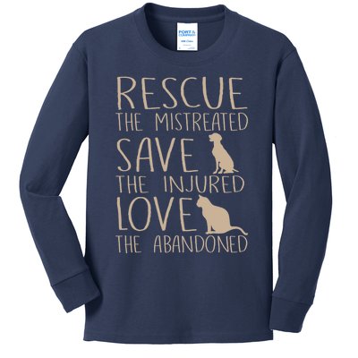 Rescue Save Love Cute Animal Rescue Dog Cat Lovers Kids Long Sleeve Shirt