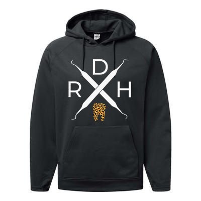 Rdh Scaler Logo With Leopard Print Tooth Dental Hygienist Performance Fleece Hoodie