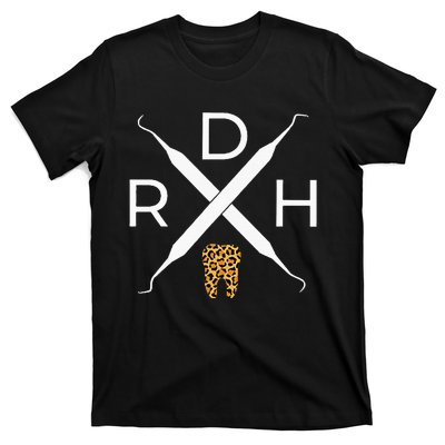 Rdh Scaler Logo With Leopard Print Tooth Dental Hygienist T-Shirt