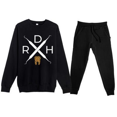 Rdh Scaler Logo With Leopard Print Tooth Dental Hygienist Premium Crewneck Sweatsuit Set