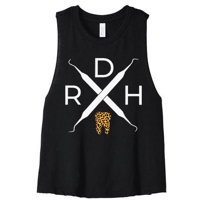 Rdh Scaler Logo With Leopard Print Tooth Dental Hygienist Women's Racerback Cropped Tank