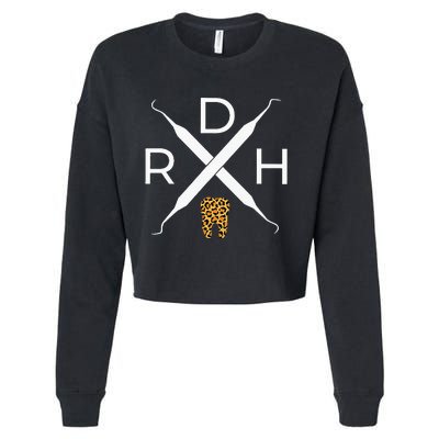 Rdh Scaler Logo With Leopard Print Tooth Dental Hygienist Cropped Pullover Crew