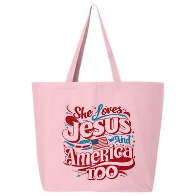 Retro She Loves Jesus And America Too 4th Of July Usa 25L Jumbo Tote