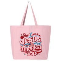 Retro She Loves Jesus And America Too 4th Of July Usa 25L Jumbo Tote