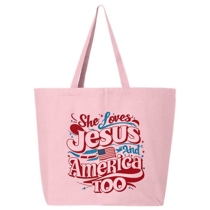 Retro She Loves Jesus And America Too 4th Of July Usa 25L Jumbo Tote