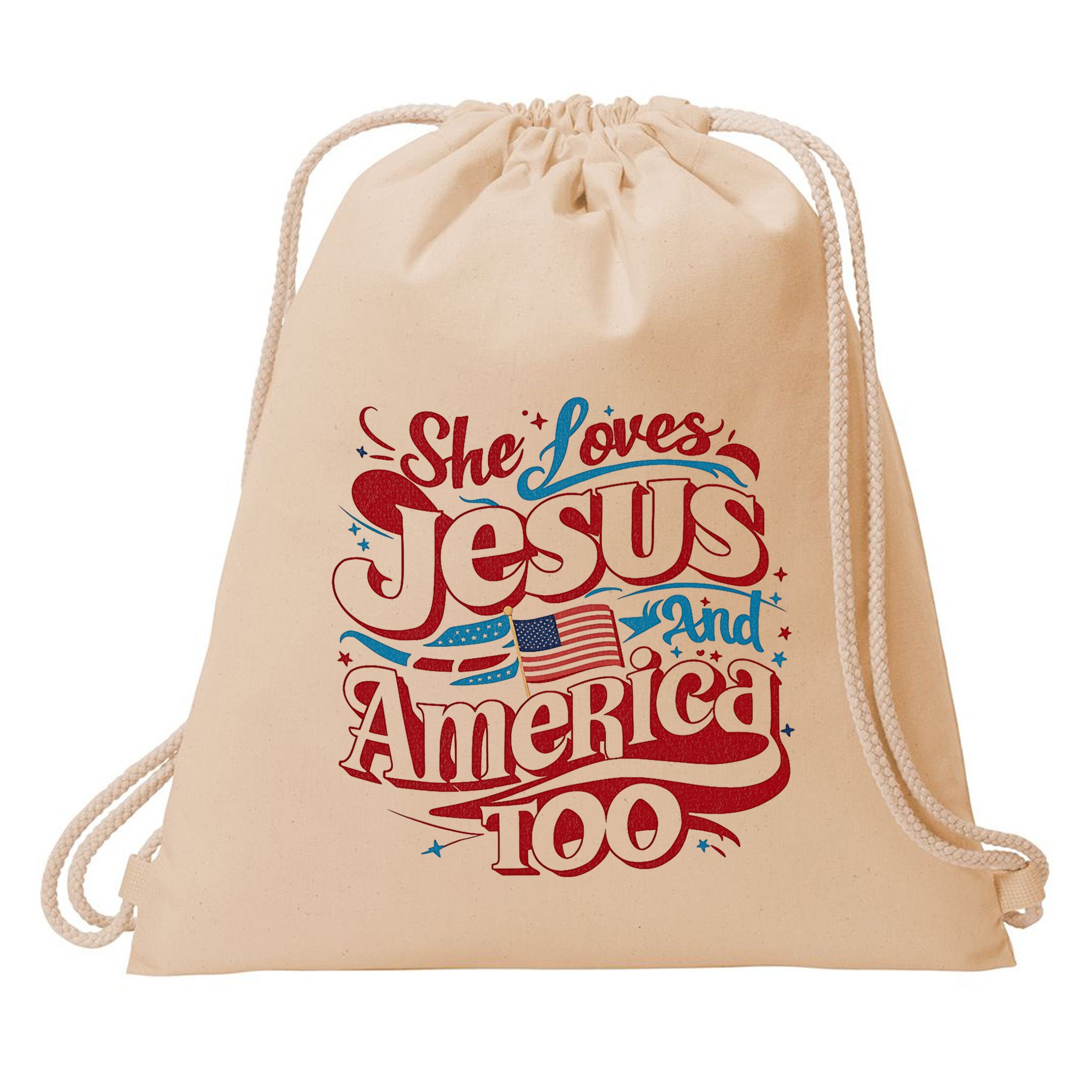 Retro She Loves Jesus And America Too 4th Of July Usa Drawstring Bag