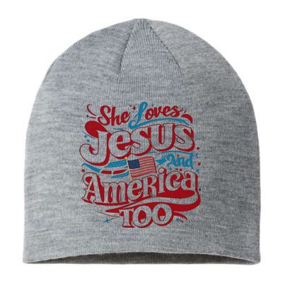 Retro She Loves Jesus And America Too 4th Of July Usa Sustainable Beanie