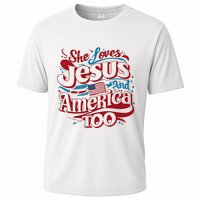 Retro She Loves Jesus And America Too 4th Of July Usa Cooling Performance Crew T-Shirt