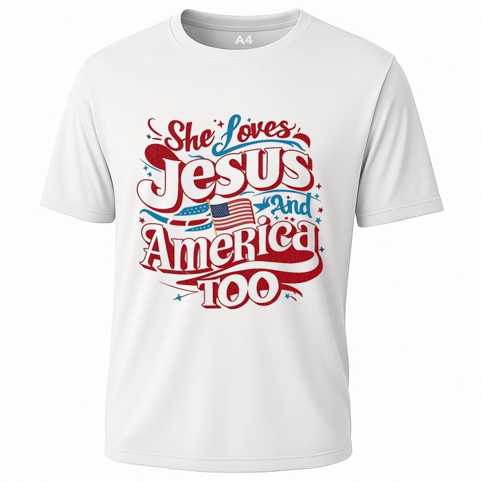 Retro She Loves Jesus And America Too 4th Of July Usa Cooling Performance Crew T-Shirt