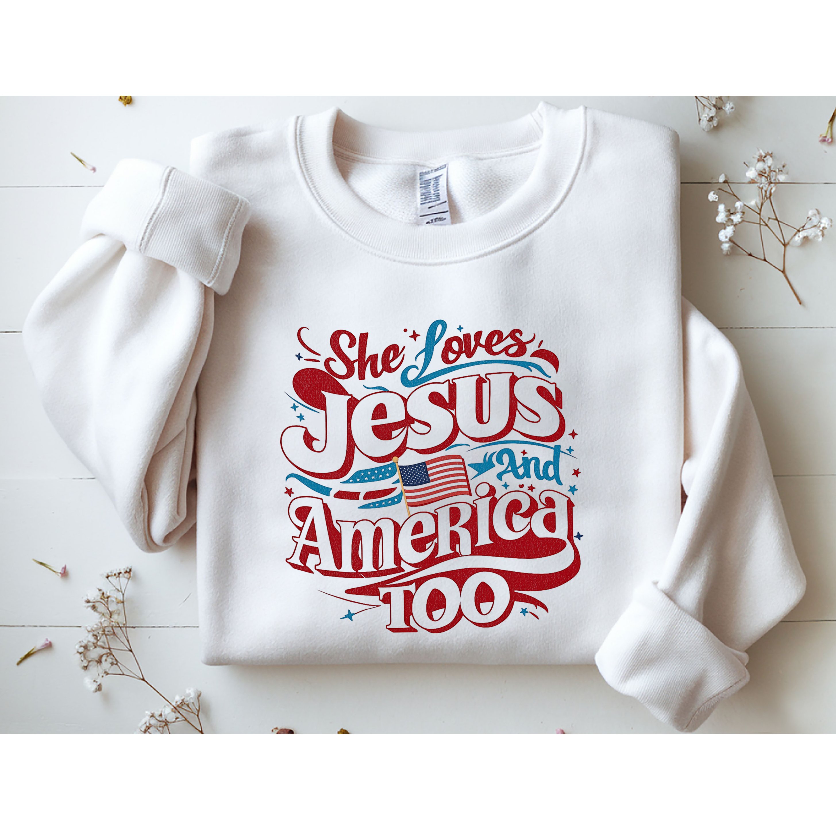 Retro She Loves Jesus And America Too 4th Of July Usa Sweatshirt