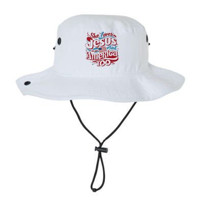 Retro She Loves Jesus And America Too 4th Of July Usa Legacy Cool Fit Booney Bucket Hat