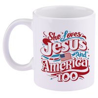 Retro She Loves Jesus And America Too 4th Of July Usa 11oz C Handle Ceramic Mug