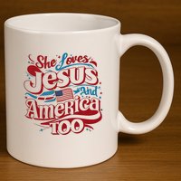 Retro She Loves Jesus And America Too 4th Of July Usa 11oz C Handle Ceramic Mug
