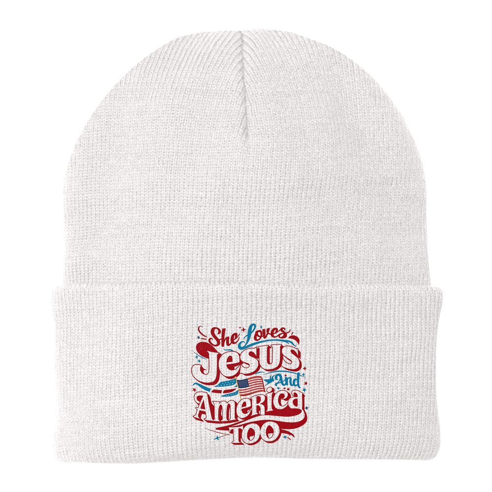 Retro She Loves Jesus And America Too 4th Of July Usa Beanie