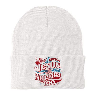 Retro She Loves Jesus And America Too 4th Of July Usa Knit Cap Winter Beanie