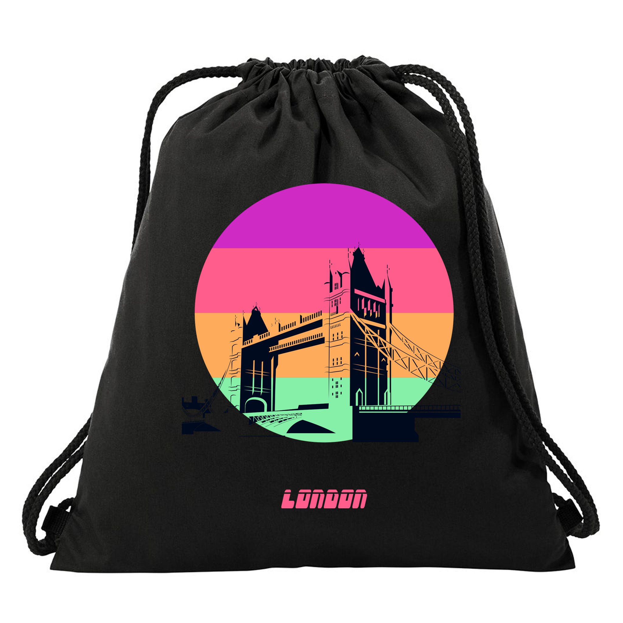 Retro Sun London Bridge Drawstring Bag