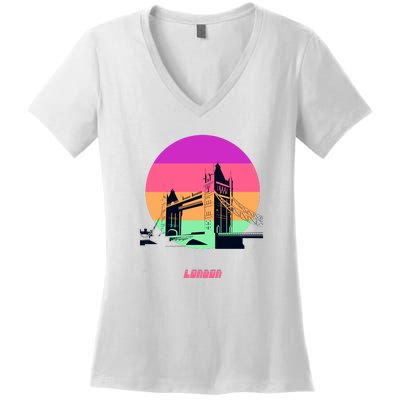 Retro Sun London Bridge Women's V-Neck T-Shirt