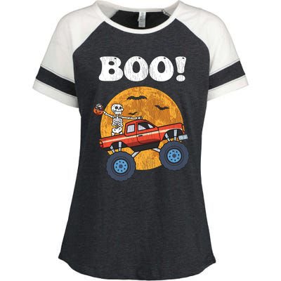 Retro Skeleton Monster Truck Halloween Matching Costume Gift Enza Ladies Jersey Colorblock Tee