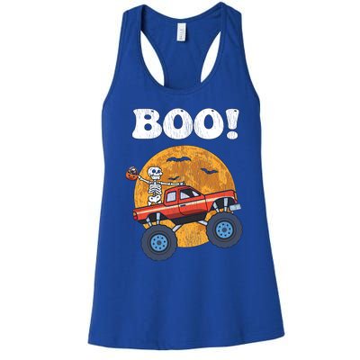 Retro Skeleton Monster Truck Halloween Matching Costume Gift Women's Racerback Tank