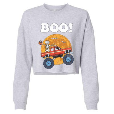 Retro Skeleton Monster Truck Halloween Matching Costume Gift Cropped Pullover Crew