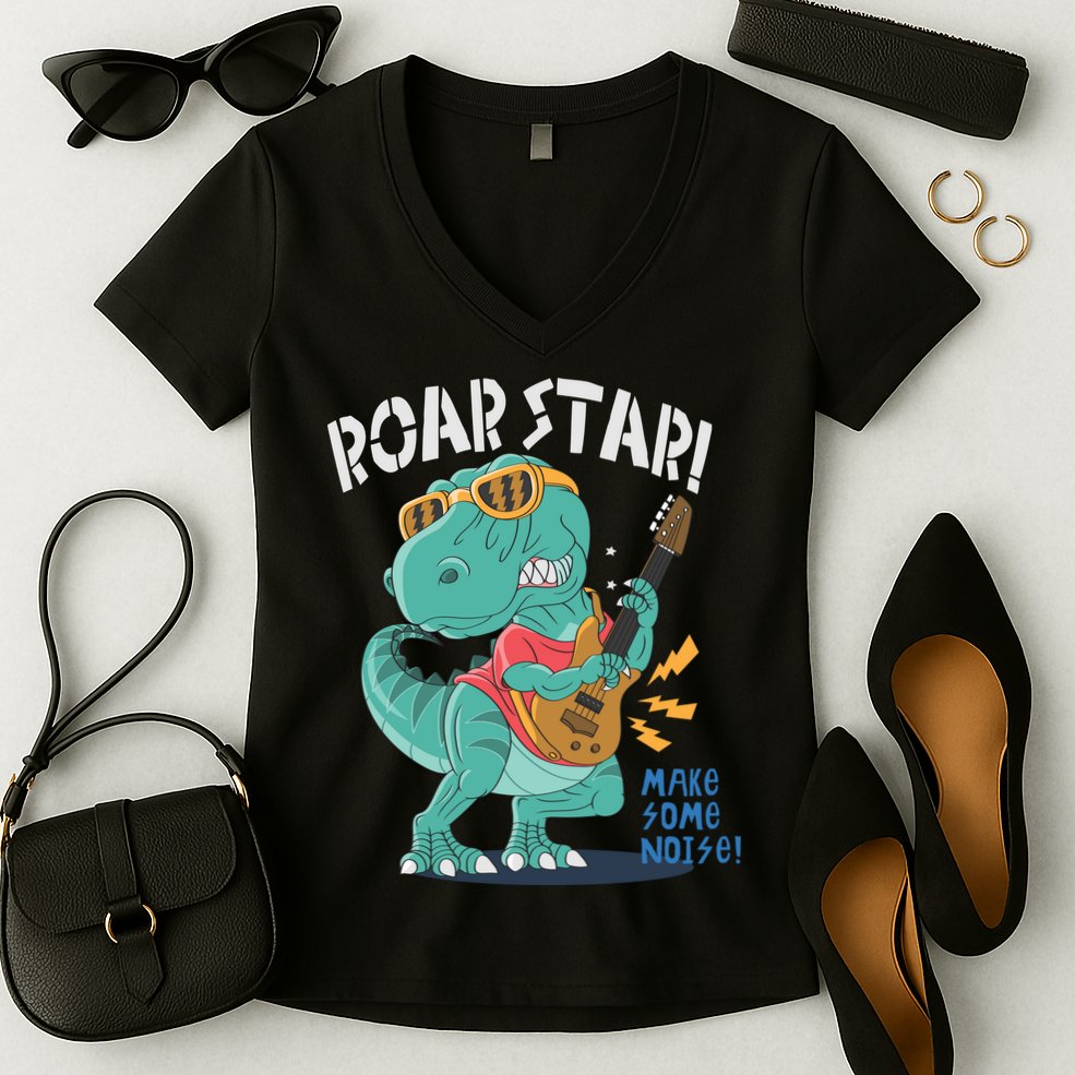 Roar Star Make Some Noise Cute Women's V-Neck T-Shirt