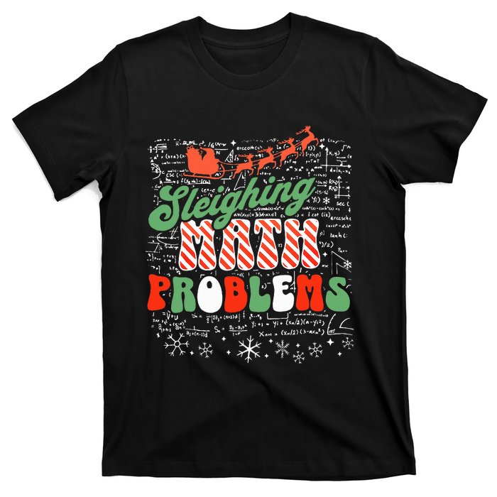 Retro Sleighing Math Problems Santa Math Teacher Christmas T-Shirt