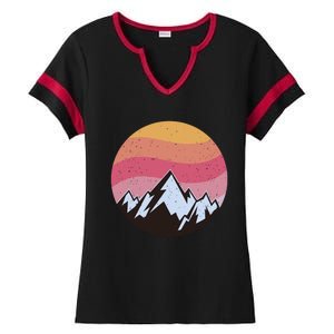 Retro Sunset Mountain Ladies Halftime Notch Neck Tee