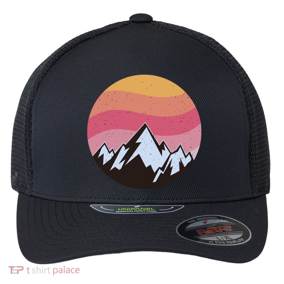 Retro Sunset Mountain Flexfit Unipanel Trucker Cap