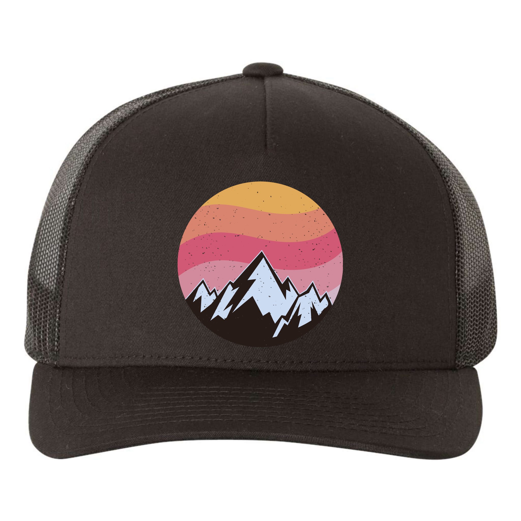 Retro Sunset Mountain Yupoong Adult 5-Panel Trucker Hat