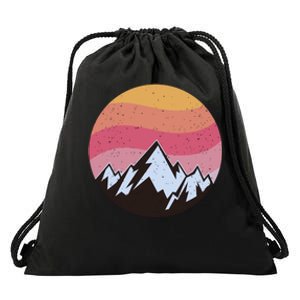 Retro Sunset Mountain Drawstring Bag